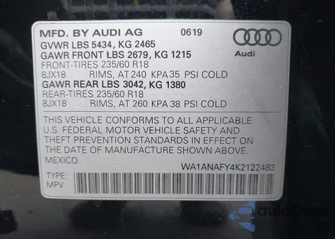 2019 Audi Q5 45 Premium z USA, uszkodzony, nr VIN WA1ANAFY4K2122483